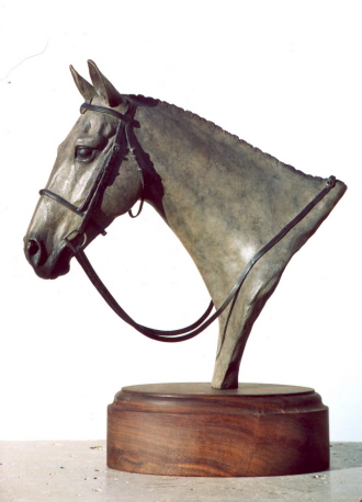 Bronze sculpture of thoroughbred