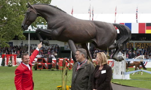 Hickstead statue with Eric Lamaze, John Fleischhacker and Mary Sand